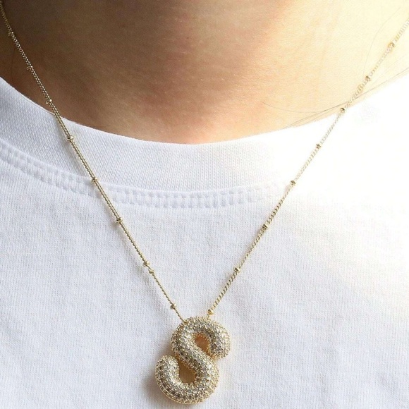 18K Gold Bubble Balloon Initial Necklace-Gold - Picture 6 of 7